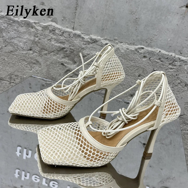 Sexy Mesh Lace Up Stiletto Heels