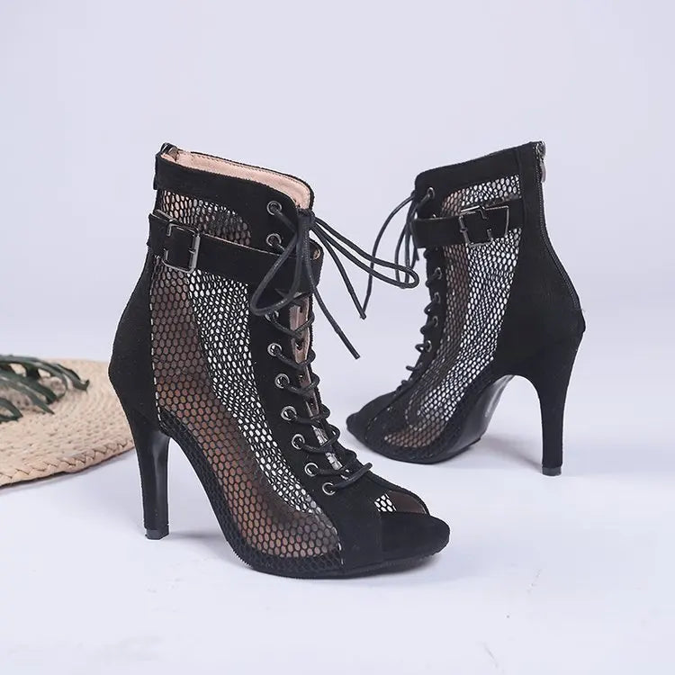 Sexy Open Toe Lace Hollow Cross Heels