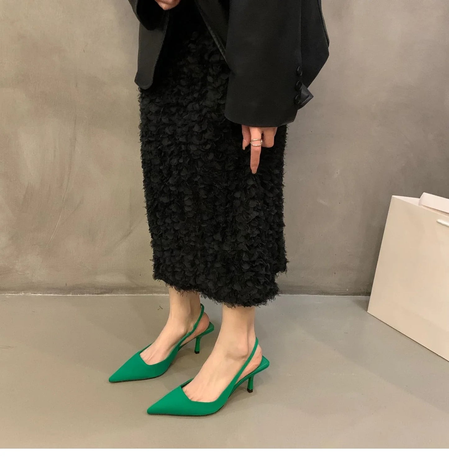 Leather Pointed Toe Thin Heels Pumps