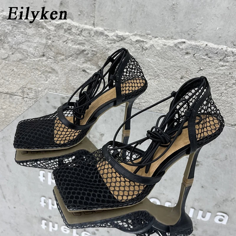 Sexy Mesh Lace Up Stiletto Heels