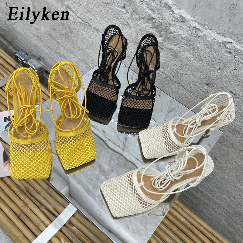 Sexy Mesh Lace Up Stiletto Heels