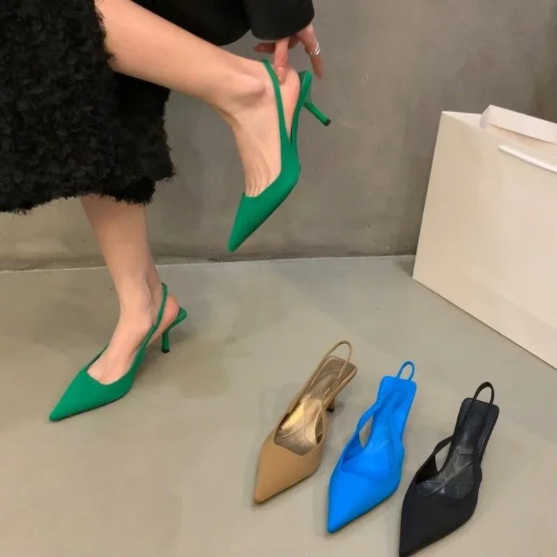 Leather Pointed Toe Thin Heels Pumps